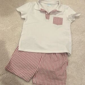 Edgehill collection toddler boy white in red striped outfit